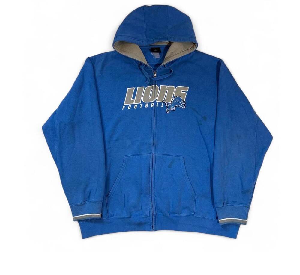 Reebok NFL 2000s Detroit Lions Full Zip Hoodie Blue Size L